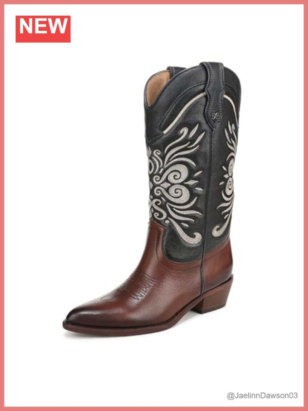 Sam Edelman Robbie Leather Mid-Calf Cowboy Boot Pointed Toe Cuban Heel Pull-On